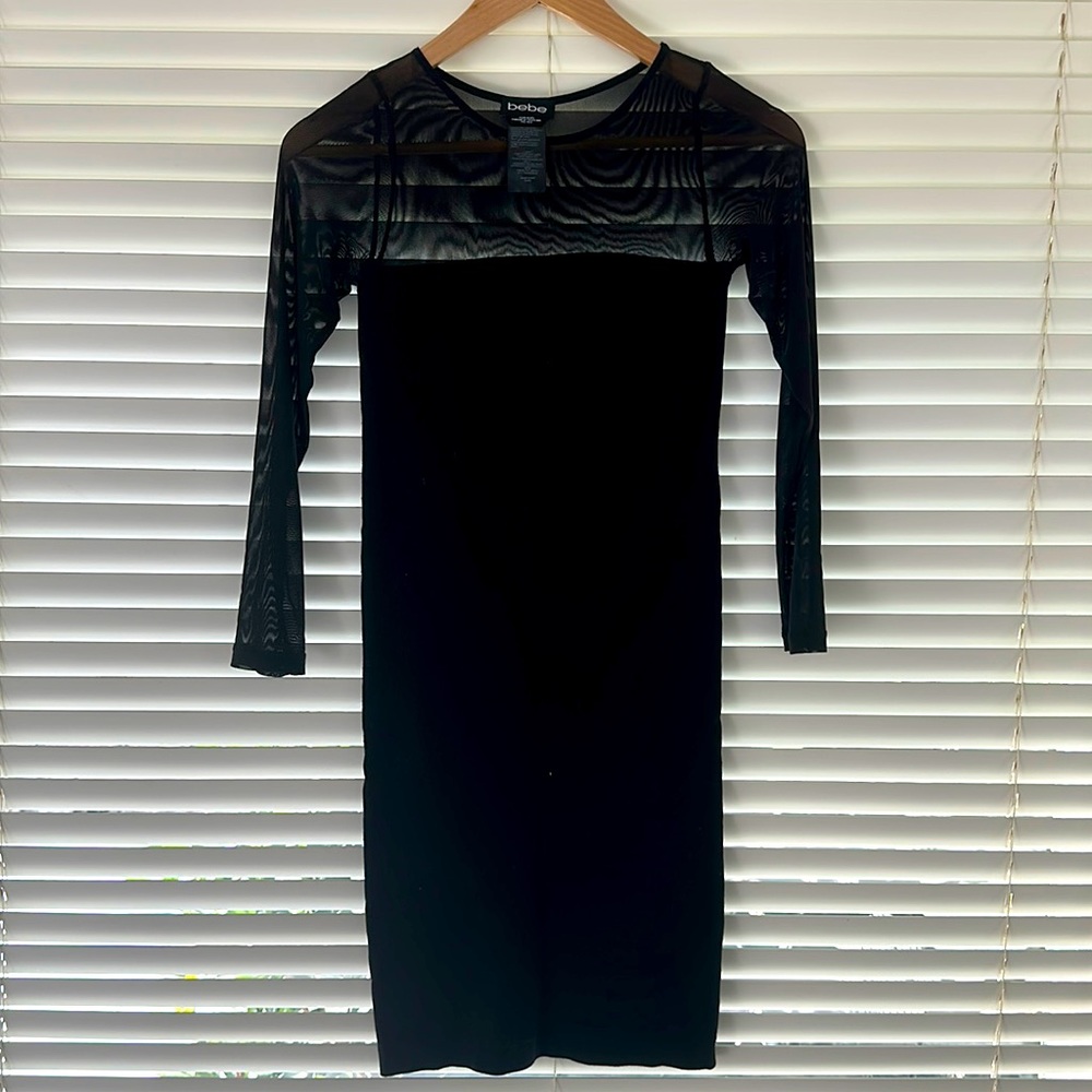 Bebe Sheer little black dress long sleeve